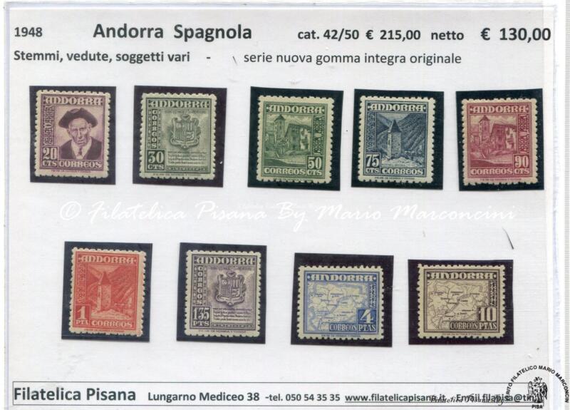 2 Francobolli Andorra Spagnola - Anno 1948