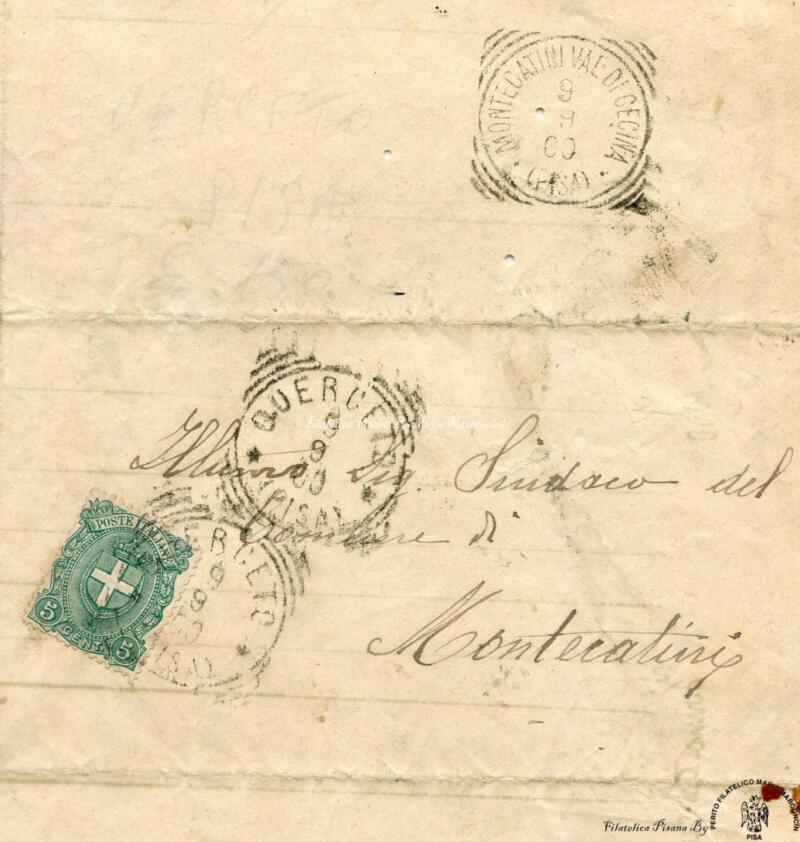 Storia postale. Lettera da Querceto (Pisa) a Montecatini (Pisa) Anno 1900