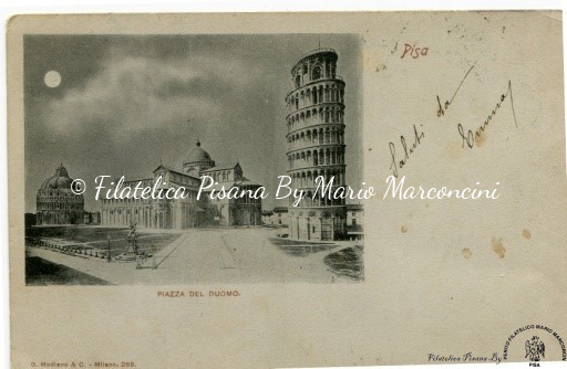 Cartolina Pisa - Piazza dei Miracoli, Battistero, Duomo e la Torre - XIX secolo