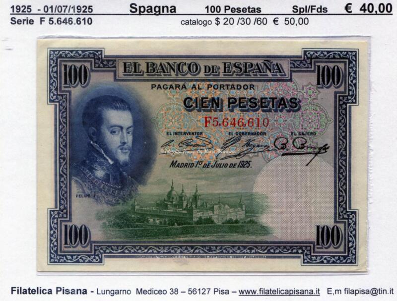 Banconota Spagna 01/07/1925 Pesetas 100