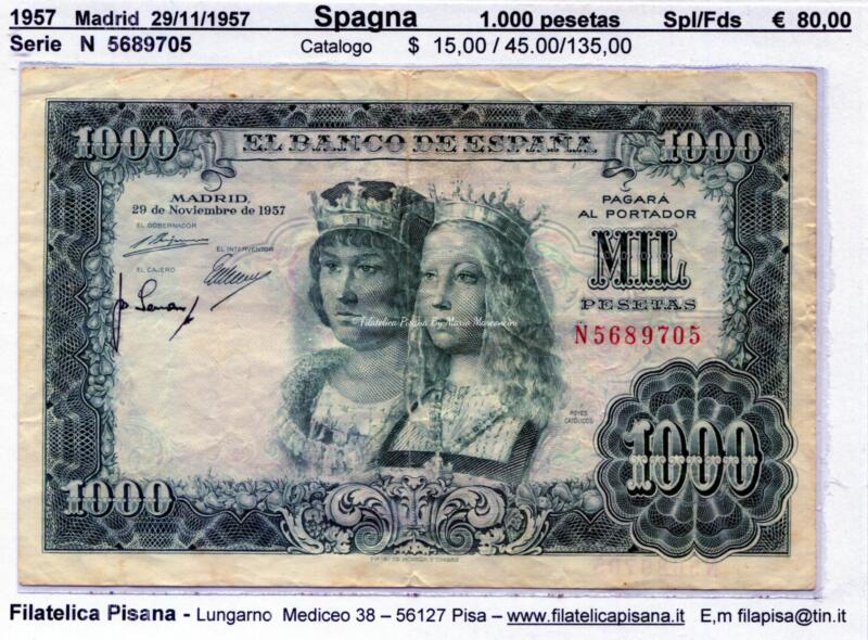 Banconota Spagna 29/11/1957 Pesetas 1.000