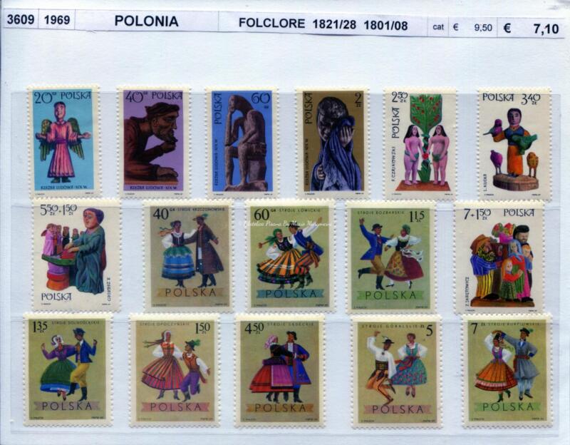 3609 Francobolli Polonia - Anno 1969 FOLKLORE
