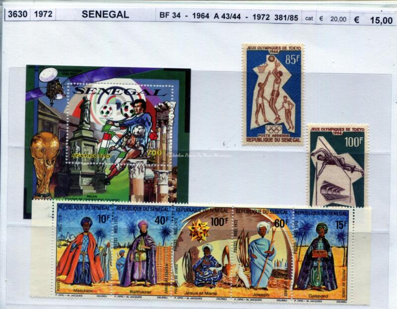 3630 Francobolli e foglietto Senegal - Anni 1964, 1972, 1990 SPORT, CALCIO, NATALE