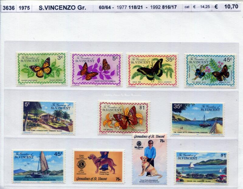 3636 Francobolli St. Vincent e Grenadine - Anni 1977, 1992 NAVI, FAUNA Cani Farfalle