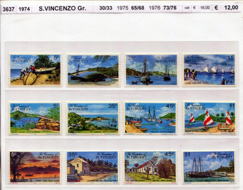 3637 Francobolli St. Vincent e Grenadine - Anni 1974, 1975, 1976
