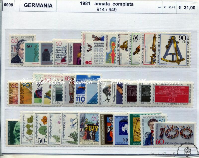 Francobolli Germania Anno 1981 Annata completa (cat. n. 914-949)