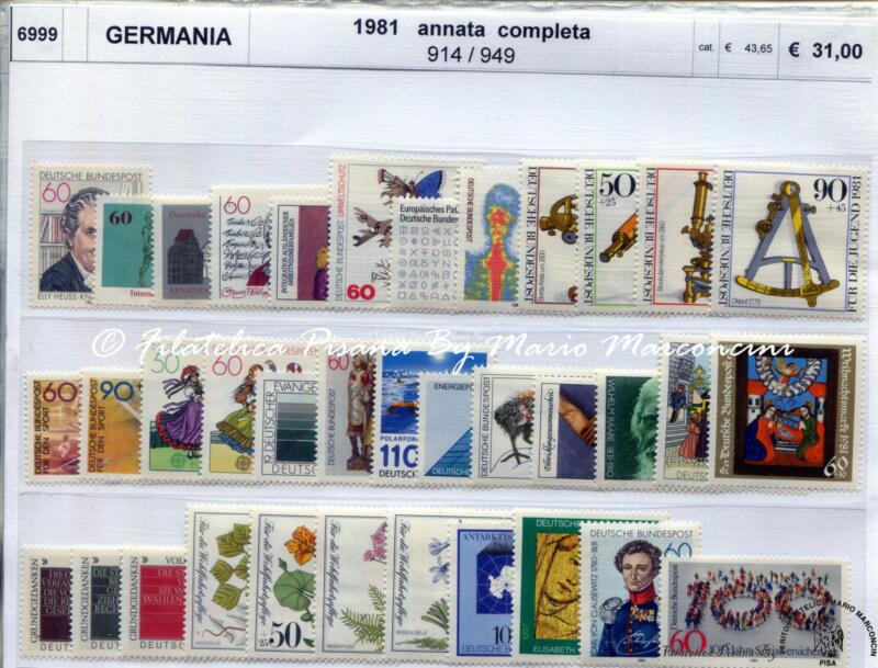 Francobolli Germania Anno 1981 Annata completa (cat. n. 914-949)