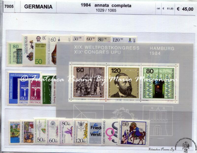 Francobolli Germania Anno 1984 Annata completa (cat. n. 1029-1065)