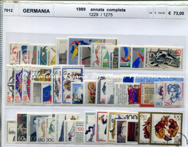Francobolli Germania Anno 1989 Annata completa (cat. n. 1229-1275)