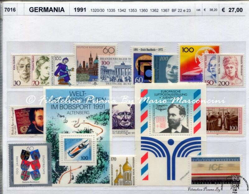 Francobolli e foglietti Germania Anno 1991 Tematiche Personaggi illustri Sport