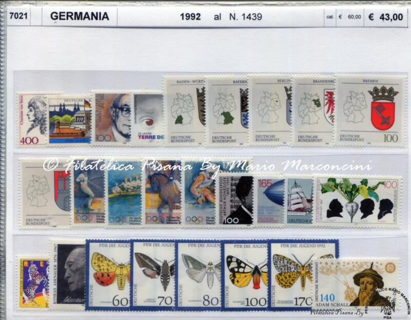 Francobolli Germania  Anno 1992 varie emissioni Farfalle Sport