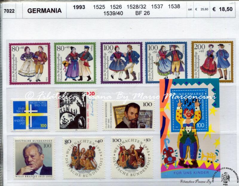 Francobolli e Foglietto Germania Anno 1993 varie emissioni