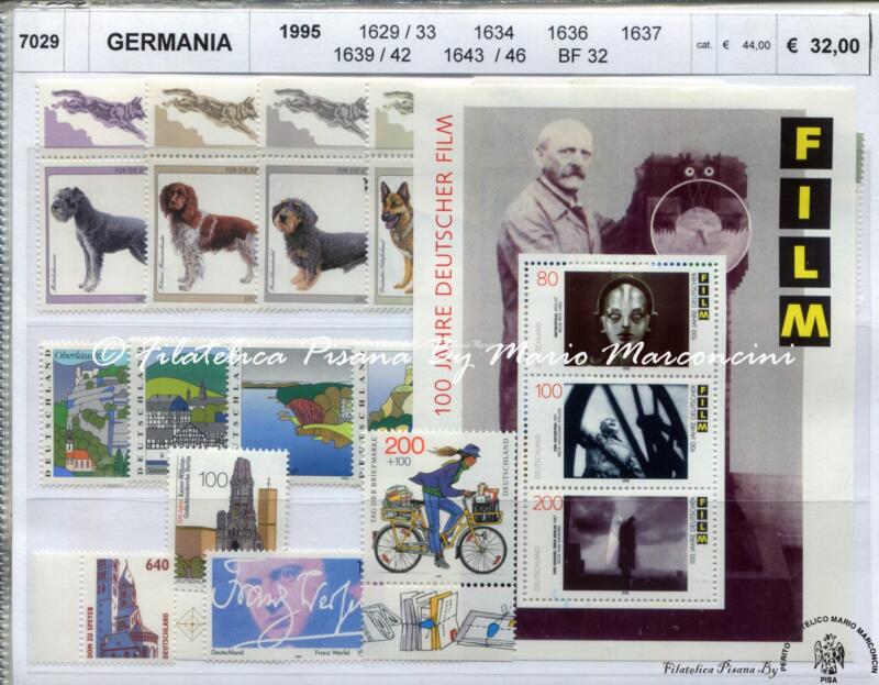 Francobolli e Foglietto Germania Anno 1995 Varie emissioni Tematiche Fauna Cani Vedute Cinema