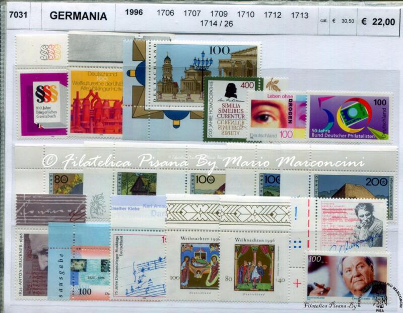 Francobolli Germania Anno 1996 Varie emissioni Tematiche Personaggi Illustri Natale Vedute