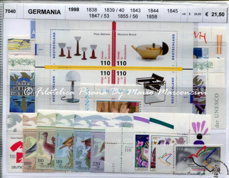 Francobolli Foglietti Germania Anno 1998 Varie emissioni