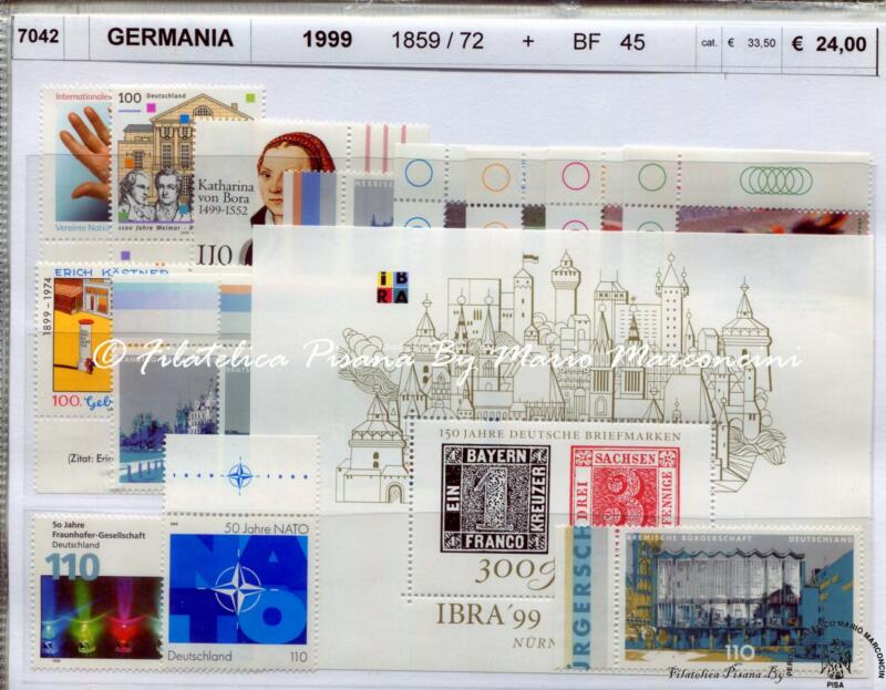 Francobolli Foglietti Germania Anno 1999 Varie emissioni