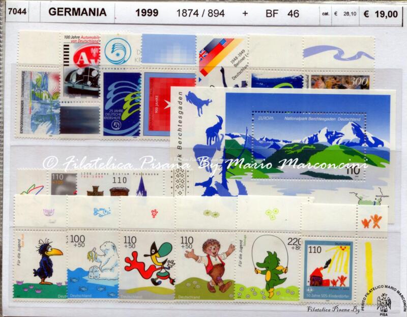 Francobolli Foglietti Germania Anno 1999 Varie emissioni