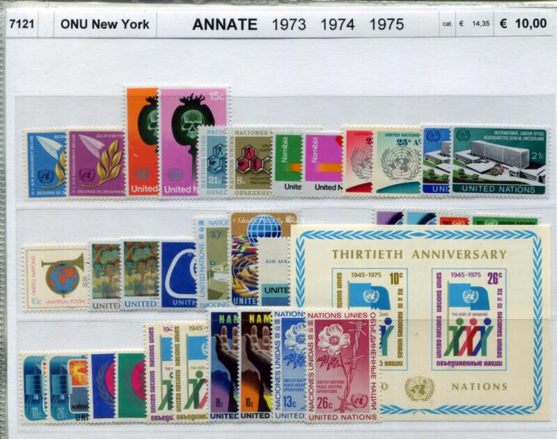 Francobolli Foglietti Nazioni Unite New York Anni 1973 e 1974 e 1975 Annate complete