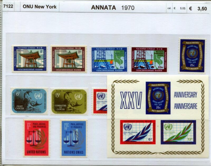 Francobolli Foglietti Nazioni Unite New  York Anno 1970 Annata completa