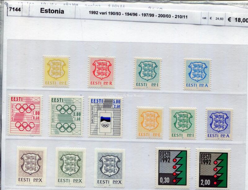 Francobolli Estonia Anno 1992 Varie emissioni