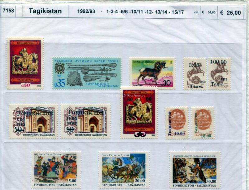 Francobolli Tagikistan Anni 1992-1993 Varie emissioni