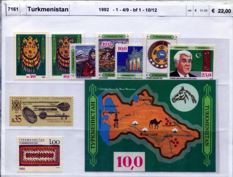 Francobolli e Foglietto Turkmenistan Anno 1992 Varie emissioni
