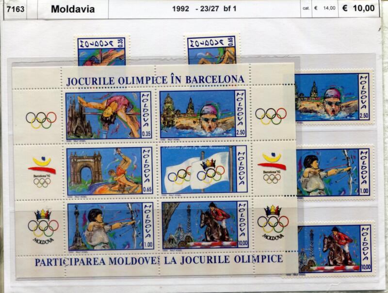Francbolli e Foglietto Moldavia Anno 1992 Olimpiadi Barcellona