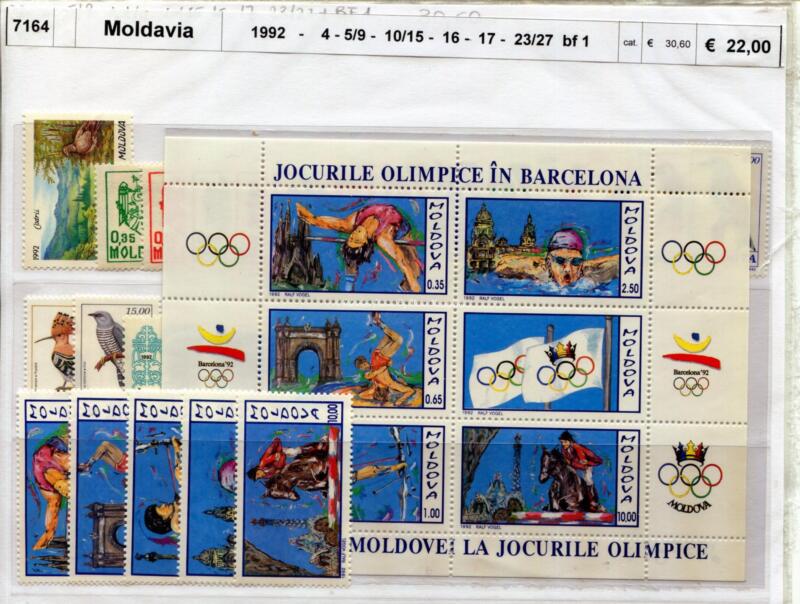 Francobolli e Foglietto Moldavia Anno 1992 varie emissioni