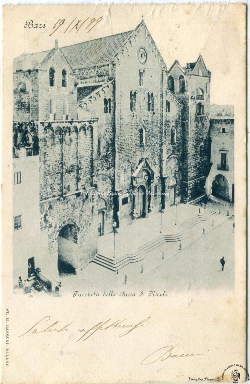 Cartolina illustrata. Bari - Facciata della chiesa San Nicola