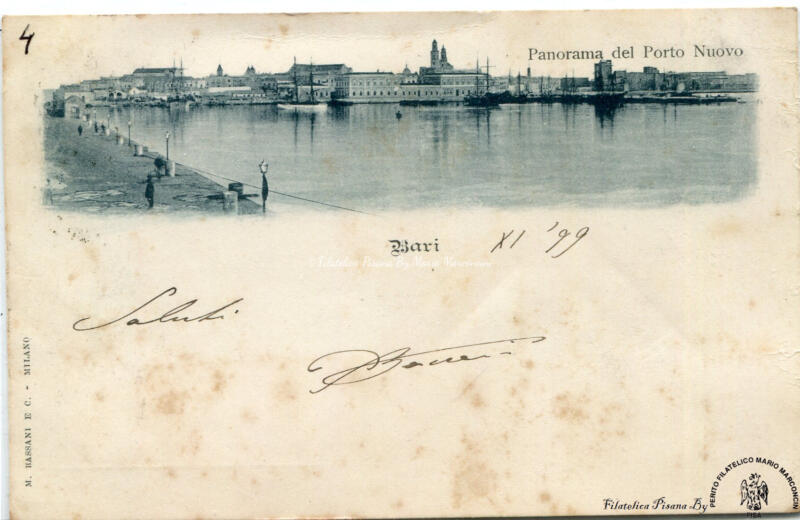 Cartolina illustrata.Bari - Panorama del Porto Nuovo