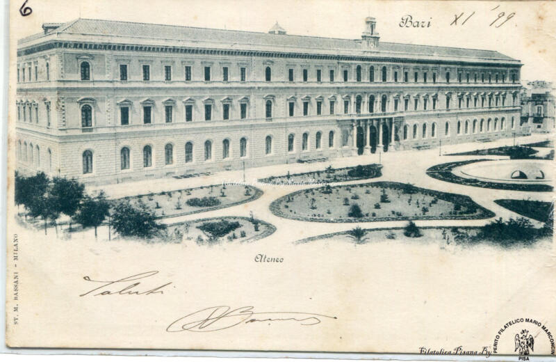 Cartolina illustrata. Bari - Ateneo
