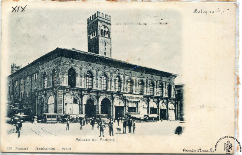 Cartolina illustrata. Bologna - Palazzo del Podestà