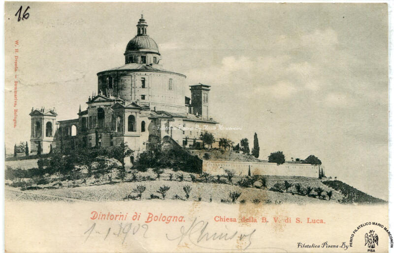 Cartolina illustrata. Bologna - Chiesa della B. V. di San Luca