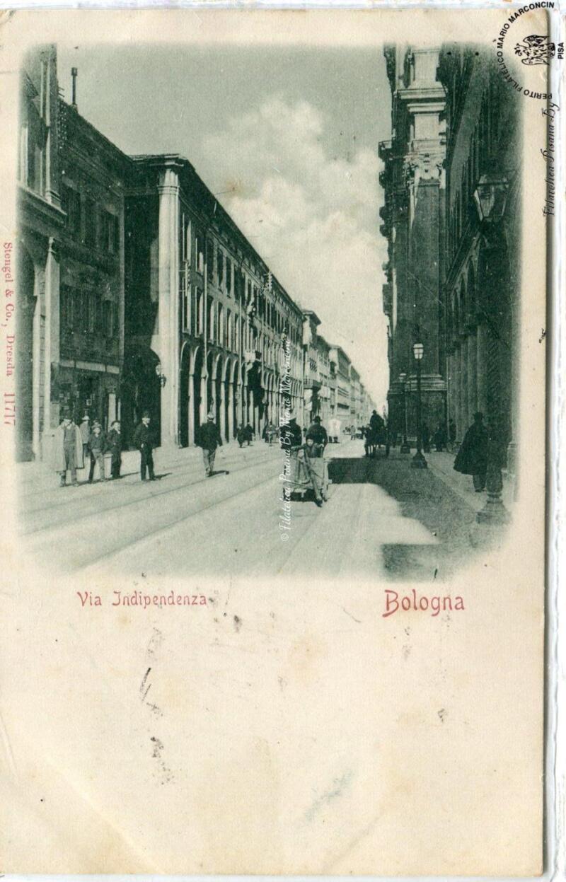 Cartolina illustrata. Bologna - Via Indipendenza