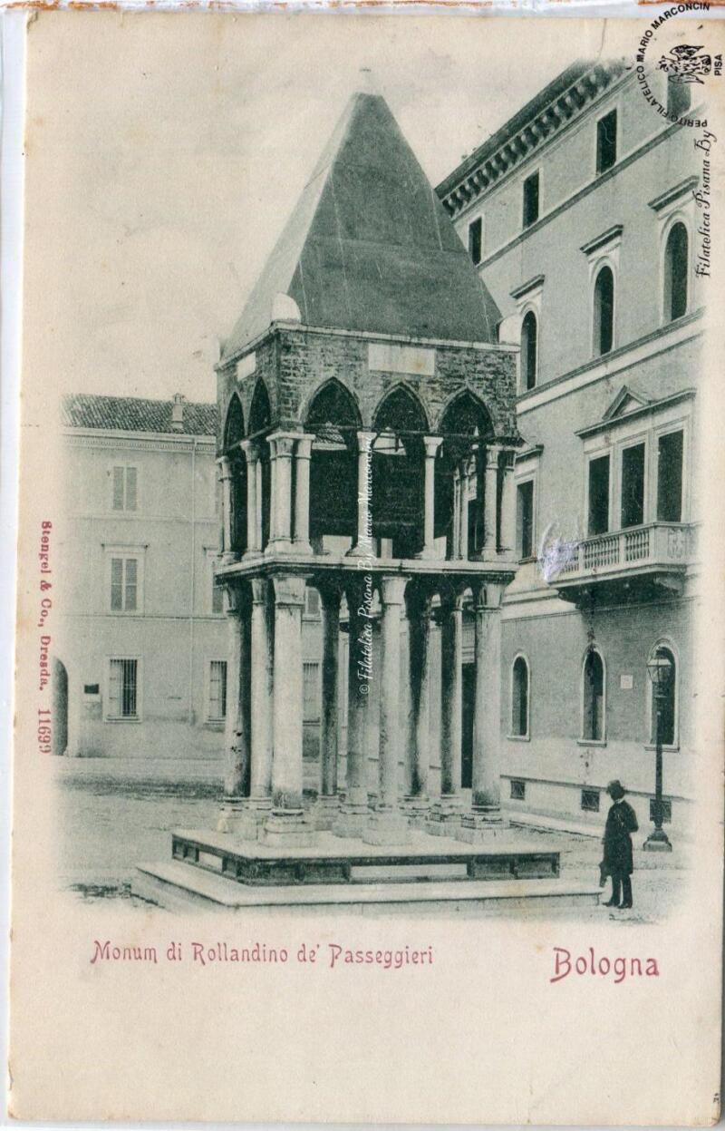 Cartolina illustrata. Bologna - Monumento di Rollandino de' Passeggieri