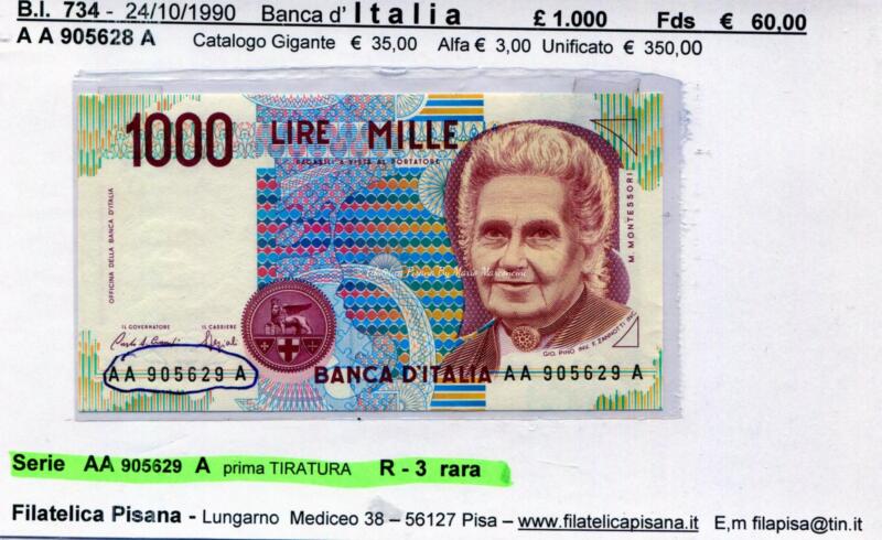 Banconota Italia – Data 24/10/1990 – Lire 1.000