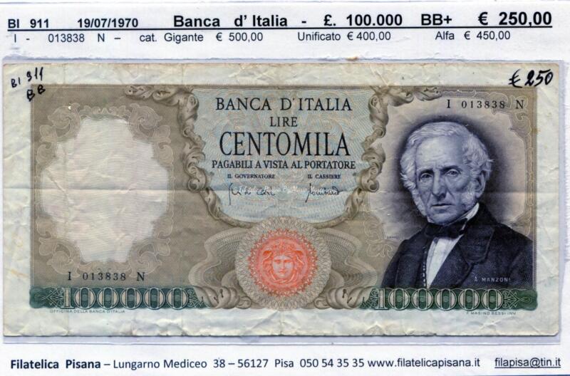 Banconota Italia - data 19/07/1970 - Lire 100.000