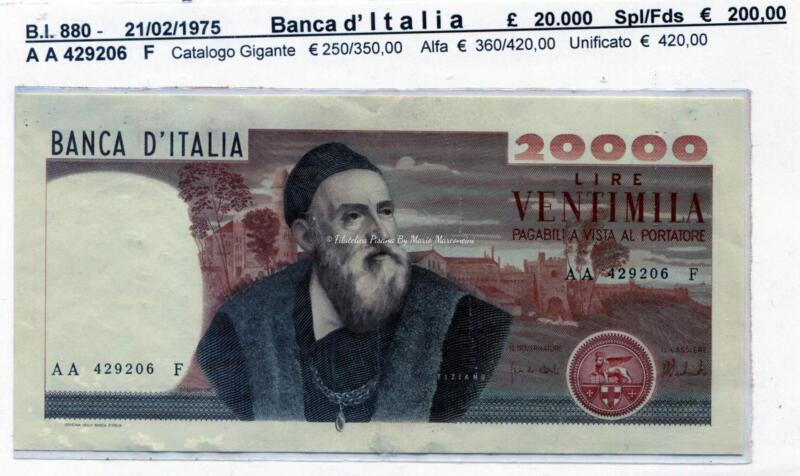 Banconota Italia - data 21/02/1975 - Lire 20.000