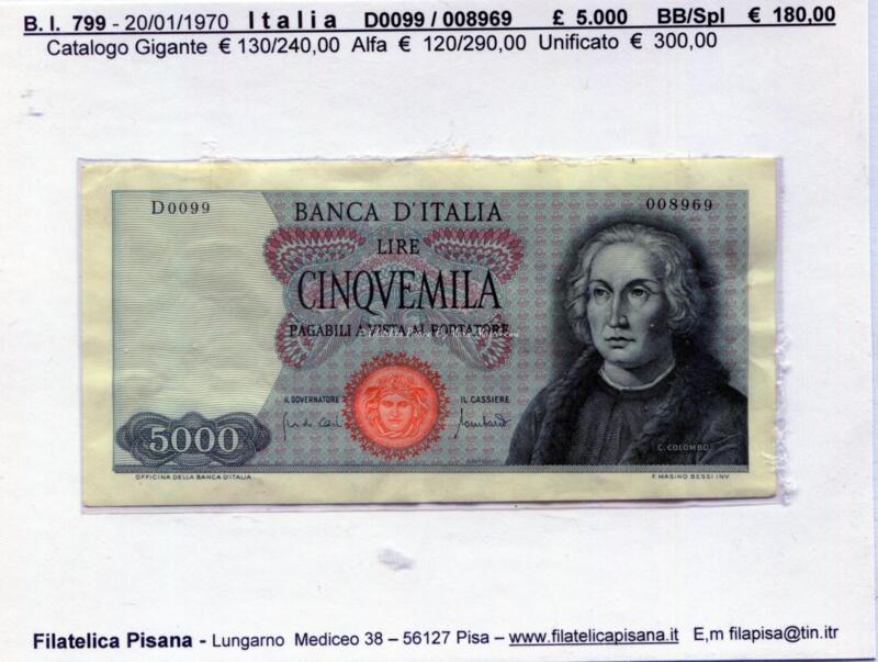 Banconota Italia - data 20/01/1970 - Lire 5.000