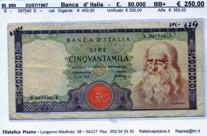 Banconota Italia - data 03/07/1967 - Lire 50.000