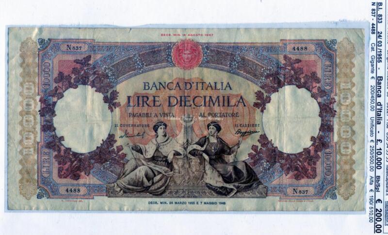 Banconota Banca d'Italia - Anno 1955 - Lire 10.000