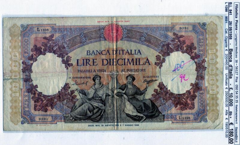 Banconota Banca d'Italia - Anno 1958 - Lire 10.000