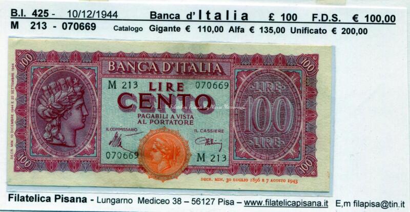3   Banca  d'Italia  1944  BI 425   £  100