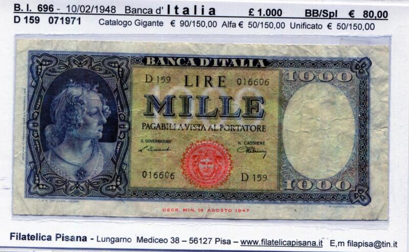 Banconota Banca d’Italia – Anno 1948 Lire 1.000