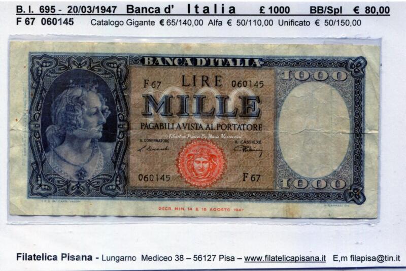 Banconota Banca d’Italia – Anno 1947 Lire 1.000