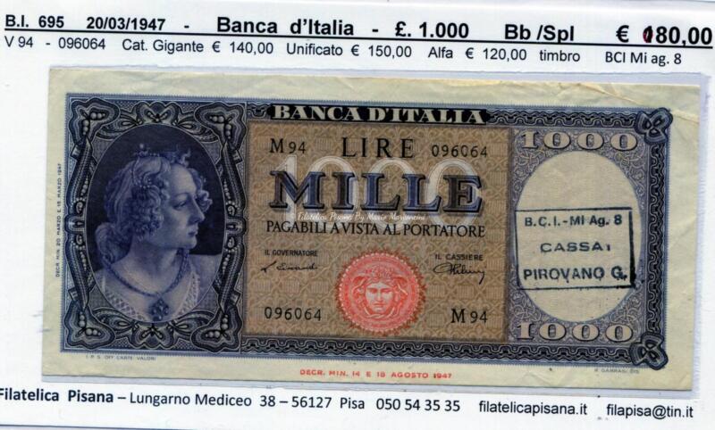 Banconota Banca d’Italia – Anno 1947 Lire 1.000