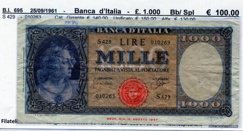Banconota Banca d’Italia – Anno 1961 Lire 1.000