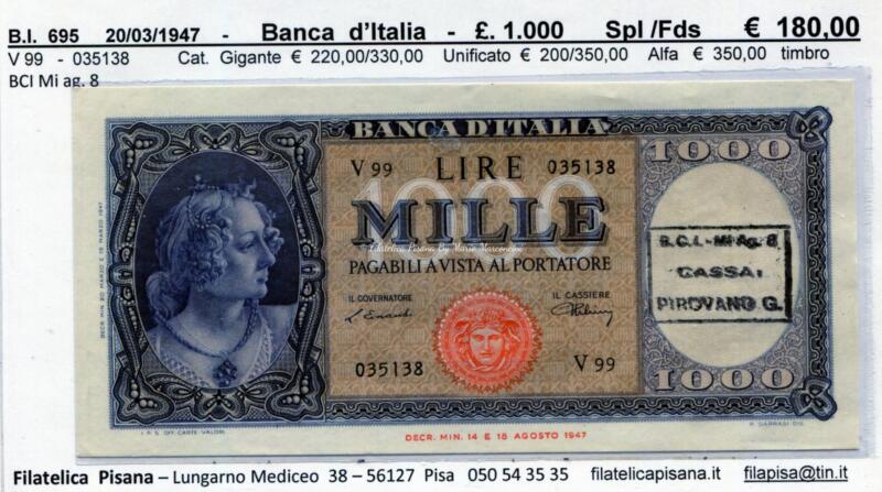 Banconota Banca d’Italia – Anno 1947 Lire 1.000