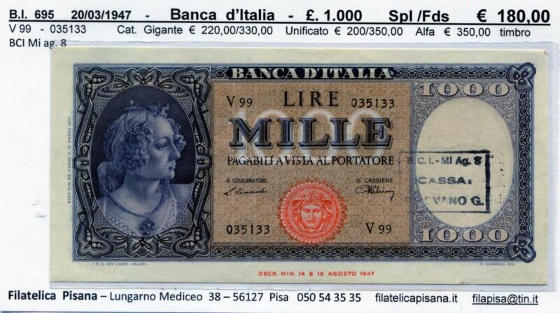 Banconota Banca d’Italia – Anno 1947 Lire 1.000