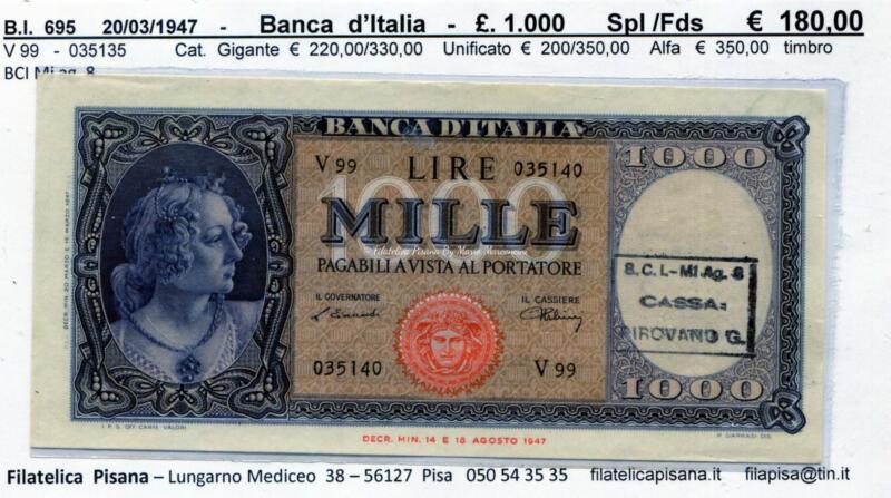 Banconota Banca d’Italia – Anno 1947 Lire 1.000